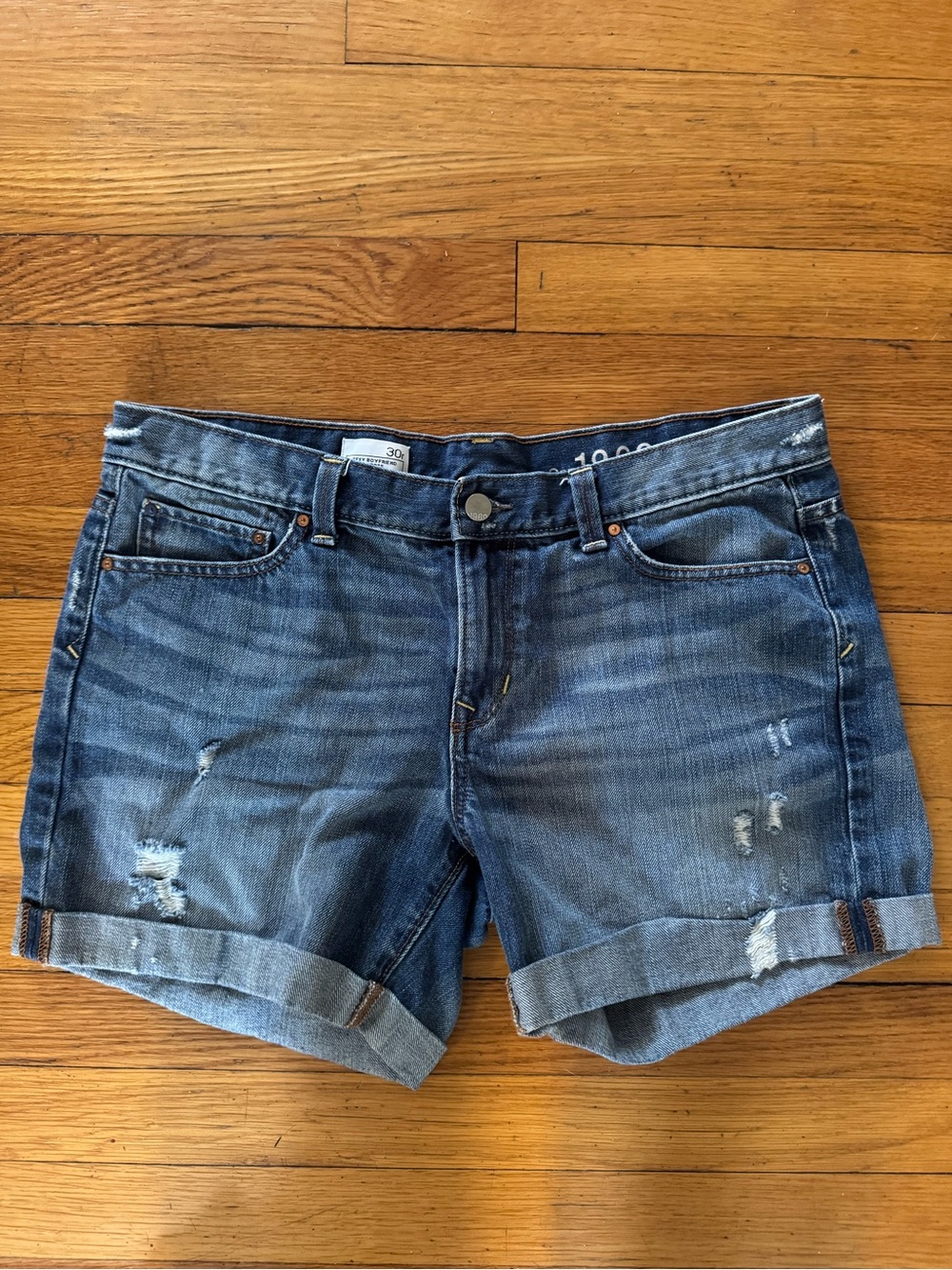 GAP Medium Blue Distressed Cuffed Denim Shorts